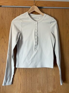 Abercrombie & Fitch Cream Ribbed Henley Long Sleeve Top